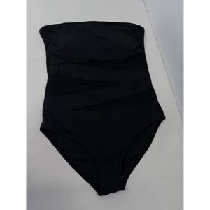 Holipick Womens Black Strapless One Piece Swimsuit Mesh Ruched Bandeau Sz XL